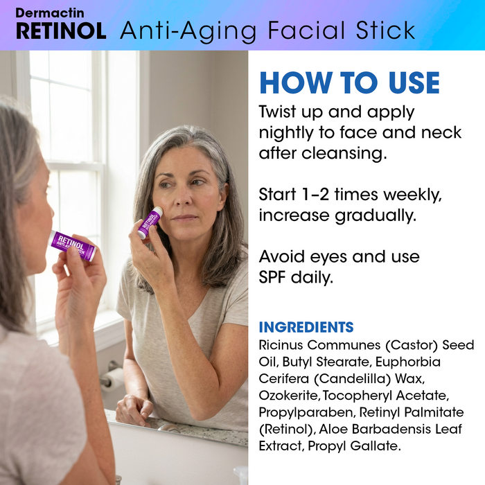 Dermactin Retinol Anti‑Aging Skincare Bundle 2-PC SET– Collagen Facial Cream 3 oz & Retinol Facial Treatment Stick