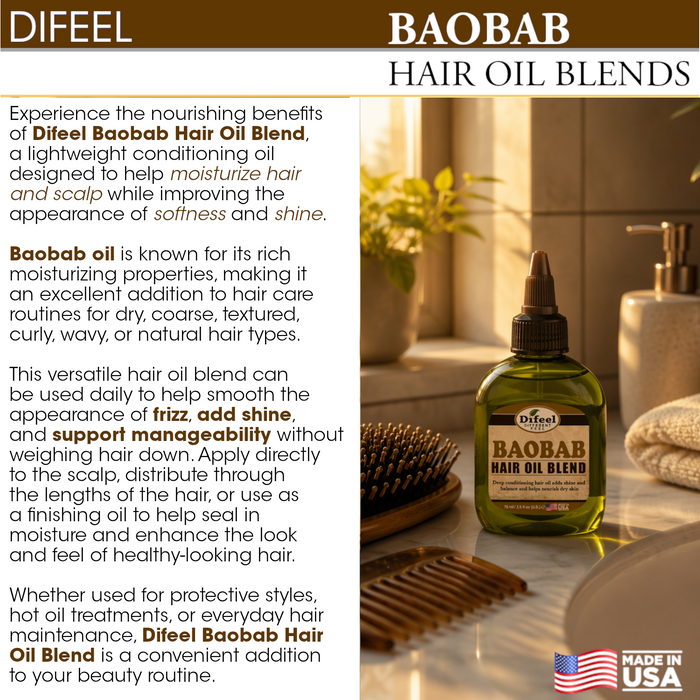 Difeel Baobab Oil Hair Oil Blend 2.5 oz. (PACK OF 2)