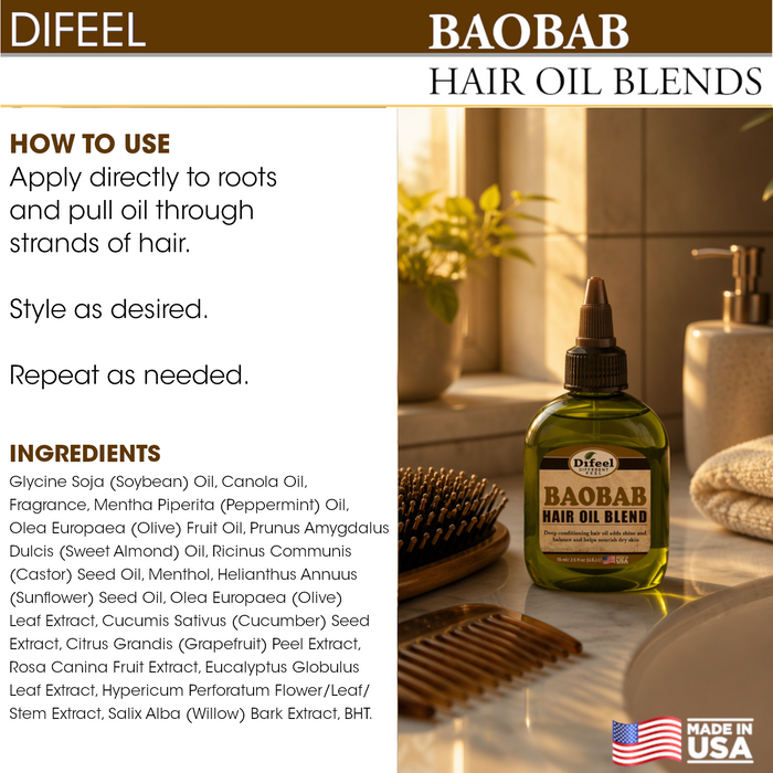 Difeel Baobab Hair Oil Blend - Travel Size 2.5 oz.