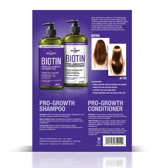 Hair Chemist Biotin Pro-Growth Shampoo & Conditioner Gift Box- Includes 33.8oz Shampoo & 33.8oz Conditioner