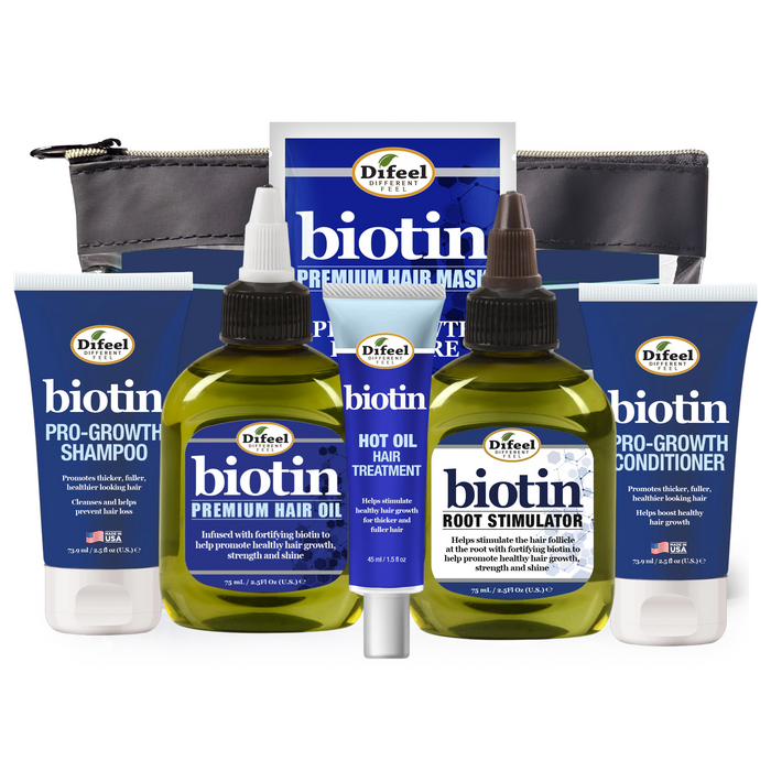 Difeel Biotin Hair Care Travel Set - 6-Piece Shampoo, Conditioner & More Set