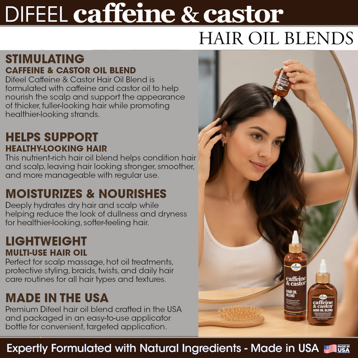 Difeel Caffeine & Castor Hair Oil Blend - Travel Size 2.5 oz.