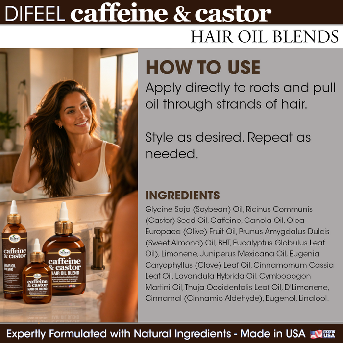 Difeel Caffeine & Castor Hair Oil Blend 7.1 oz.