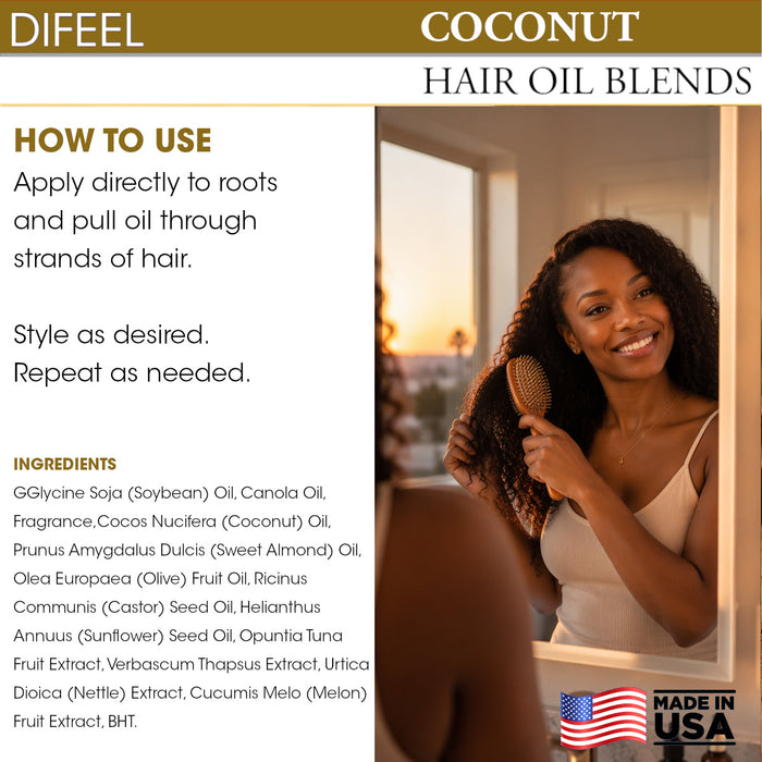 Difeel Coconut Hair Oil Blend - Travel Size 2.5 oz.