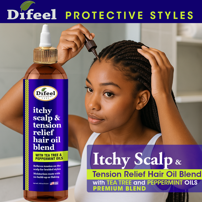 Difeel Itchy Scalp & Tension Relief Hair Oil Blend with Tea Tree & Peppermint Oils for Braided Styles 8 oz.