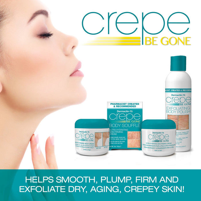 Dermactin Crepe Be Gone 3-Piece Kit - Crepe Be Gone Body Souffle 3oz, Body Polish 6oz and Neck Cream 3oz.