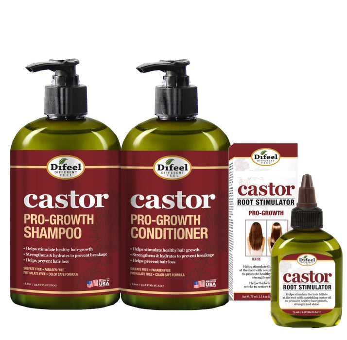 Difeel 3-PC Castor Pro-Growth Hair Growth: Cleansing & Treatment Set - Includes 12 oz. Shampoo, 12 oz.  Conditioner, & 2.5 oz. Root Stimulator