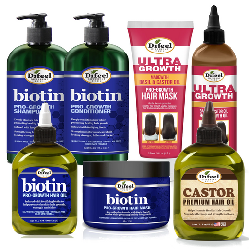 Difeel Biotin Ultra Growth Beauty Bomb for Hair Growth 7-Piece Shampoo, Conditioner and more collection