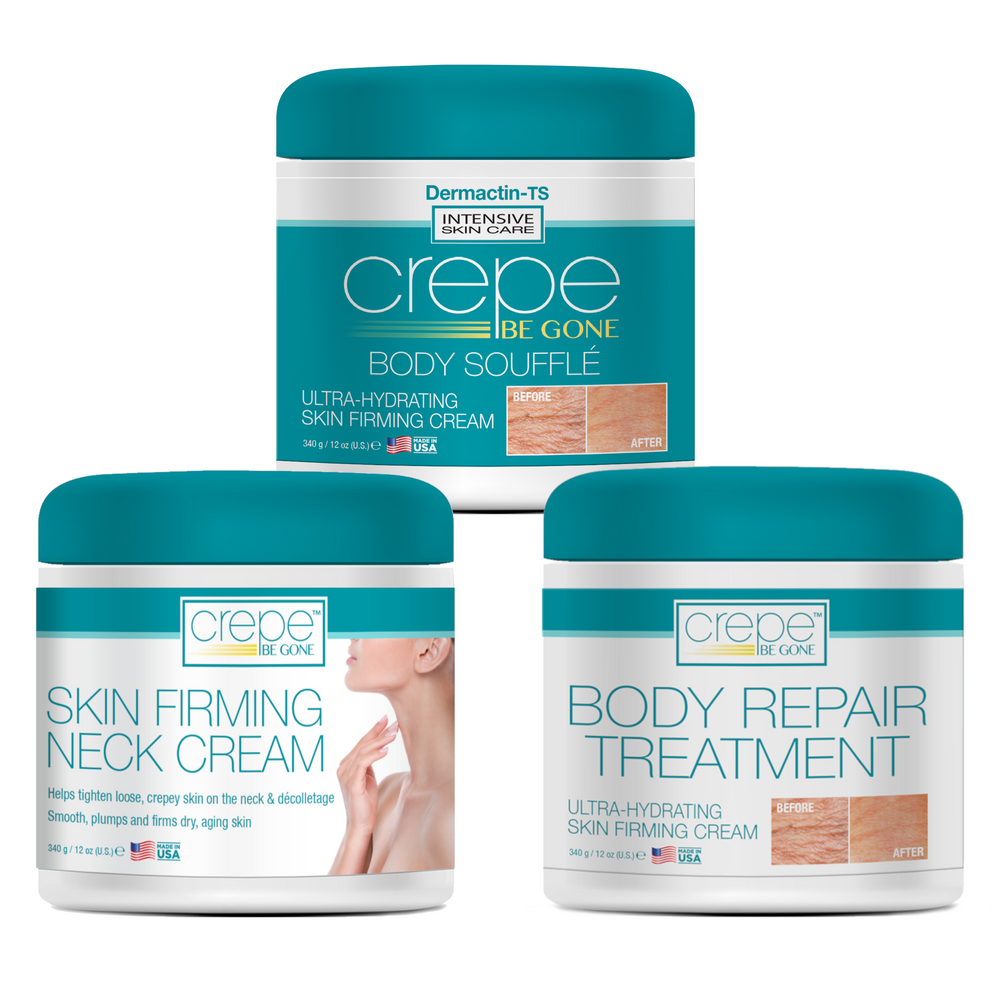 Crepe Be Gone 3-Piece Firming & Ultra Hydrating Body Set – Includes Large 12 oz Body Soufflé, 12 oz Body Repair Treatment, 12 oz Neck Firming Cream