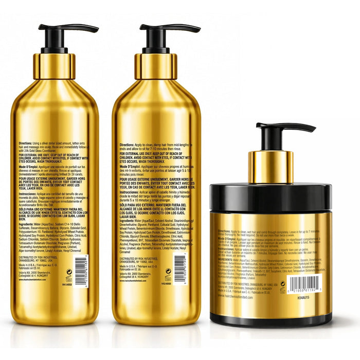 Hair Chemist 24K Gold 3-PC Gloss Shampoo 33.8oz, Conditioner 33.8oz & Hair Mask 15oz Set
