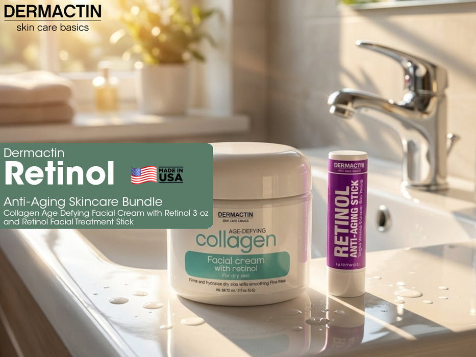 Dermactin Retinol Anti‑Aging Skincare Bundle 2-PC SET– Collagen Facial Cream 3 oz & Retinol Facial Treatment Stick