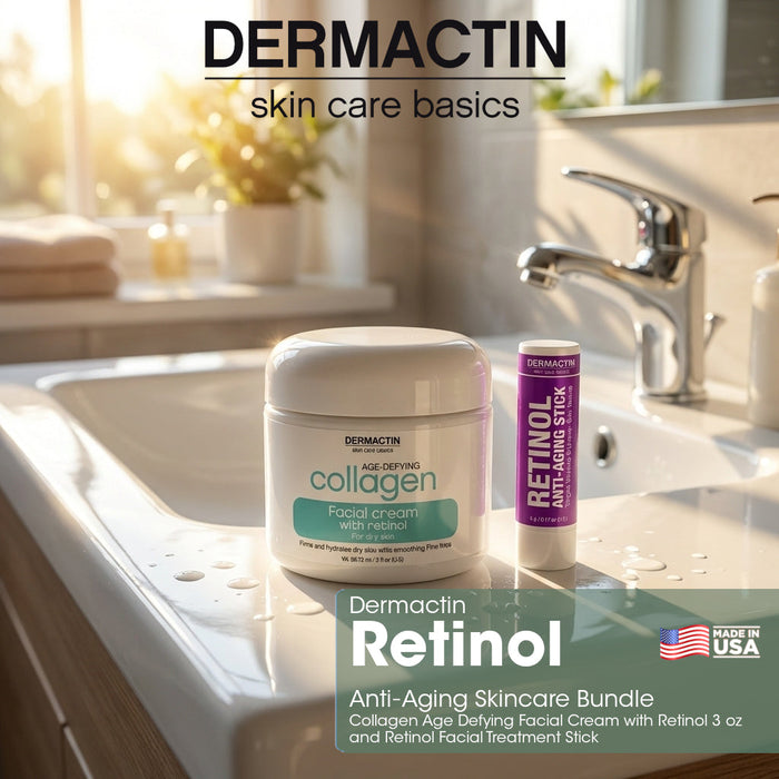 Dermactin Retinol Anti‑Aging Skincare Bundle 2-PC SET– Collagen Facial Cream 3 oz & Retinol Facial Treatment Stick