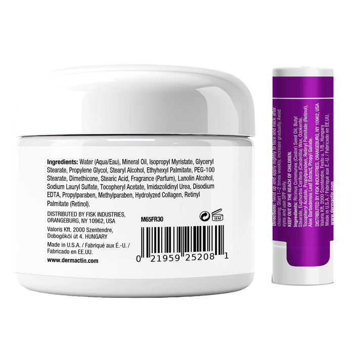 Dermactin Retinol Anti‑Aging Skincare Bundle 2-PC SET– Collagen Facial Cream 3 oz & Retinol Facial Treatment Stick