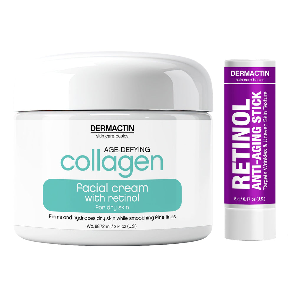 Dermactin Retinol Anti‑Aging Skincare Bundle 2-PC SET– Collagen Facial Cream 3 oz & Retinol Facial Treatment Stick