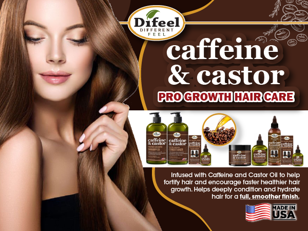 Difeel Caffeine & Castor Premium Hair Oil for Faster Hair Growth 2.5 oz.