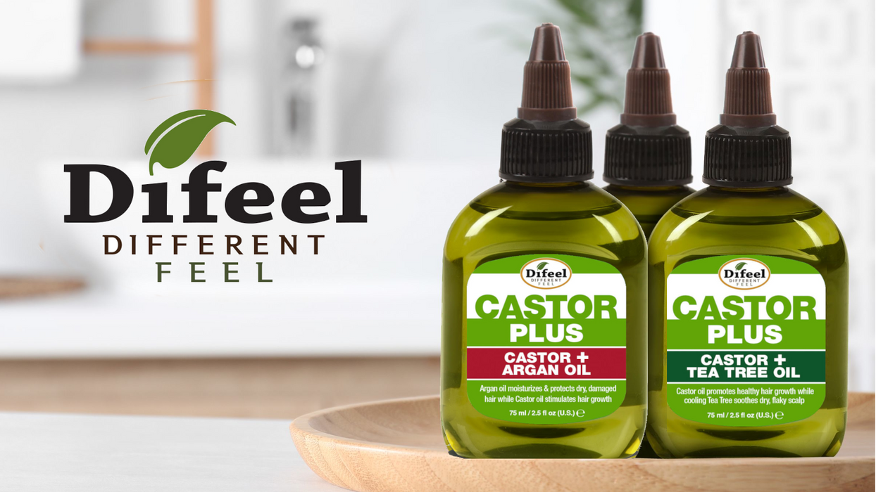 Difeel Premium Castor Plus Vitamin E - Pro-Growth + Anti-Frizz Hair Oil Blend - Travel Size 2.5 oz.