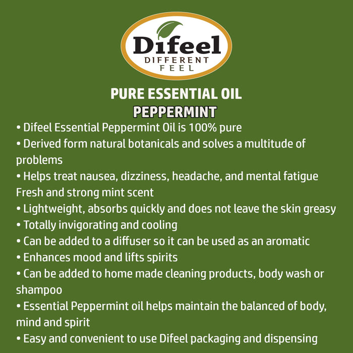 Difeel 100% Pure Essential Oil - Peppermint Oil 1 oz.