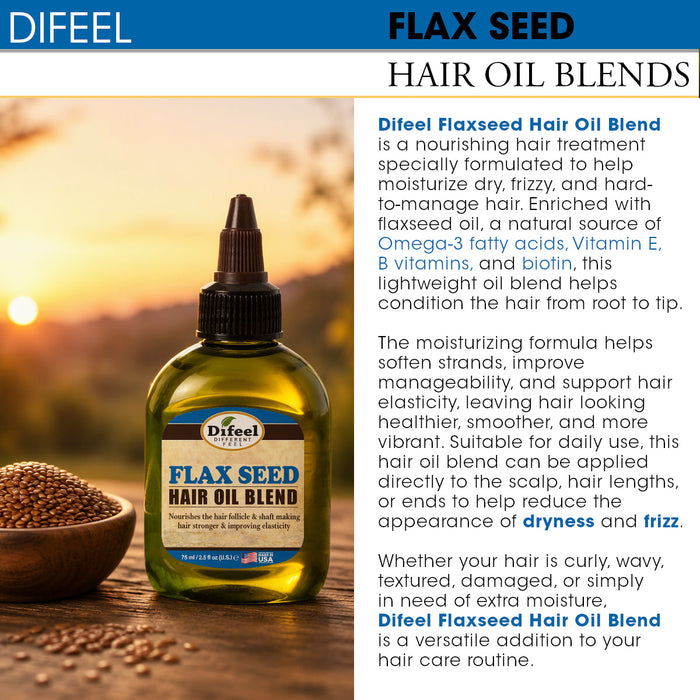 Difeel Flax Seed Hair Oil Blend - Travel Size 2.5 oz.