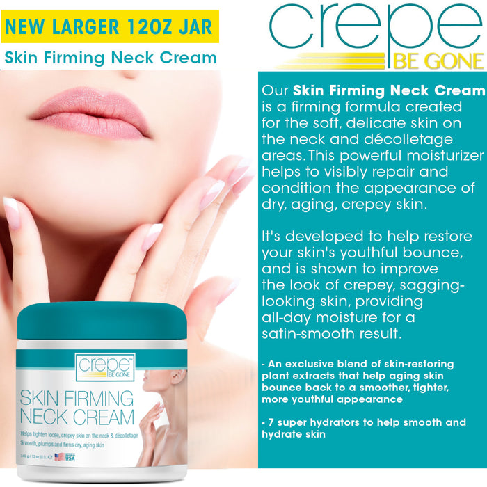 Crepe Be Gone Classic Body Souffle 12 oz. AND Firming Neck Cream 12 ounce (LARGE 2-PC SET)