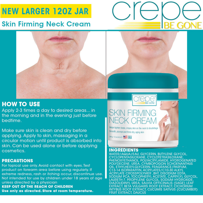 Crepe Be Gone Classic Body Souffle 12 oz. AND Firming Neck Cream 12 ounce (LARGE 2-PC SET)