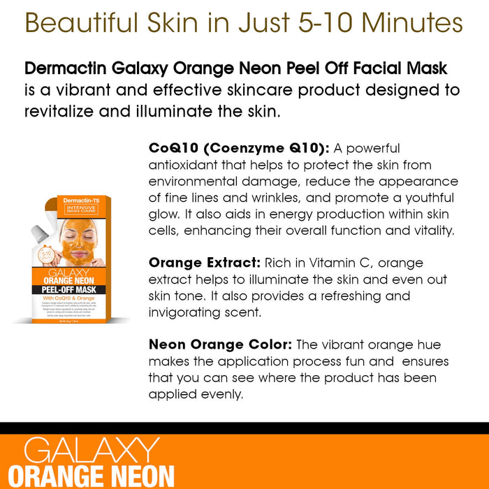 Dermactin Galaxy Orange Neon Peel Off Facial Mask wit with CoQ10 and Orange 1.76 oz.