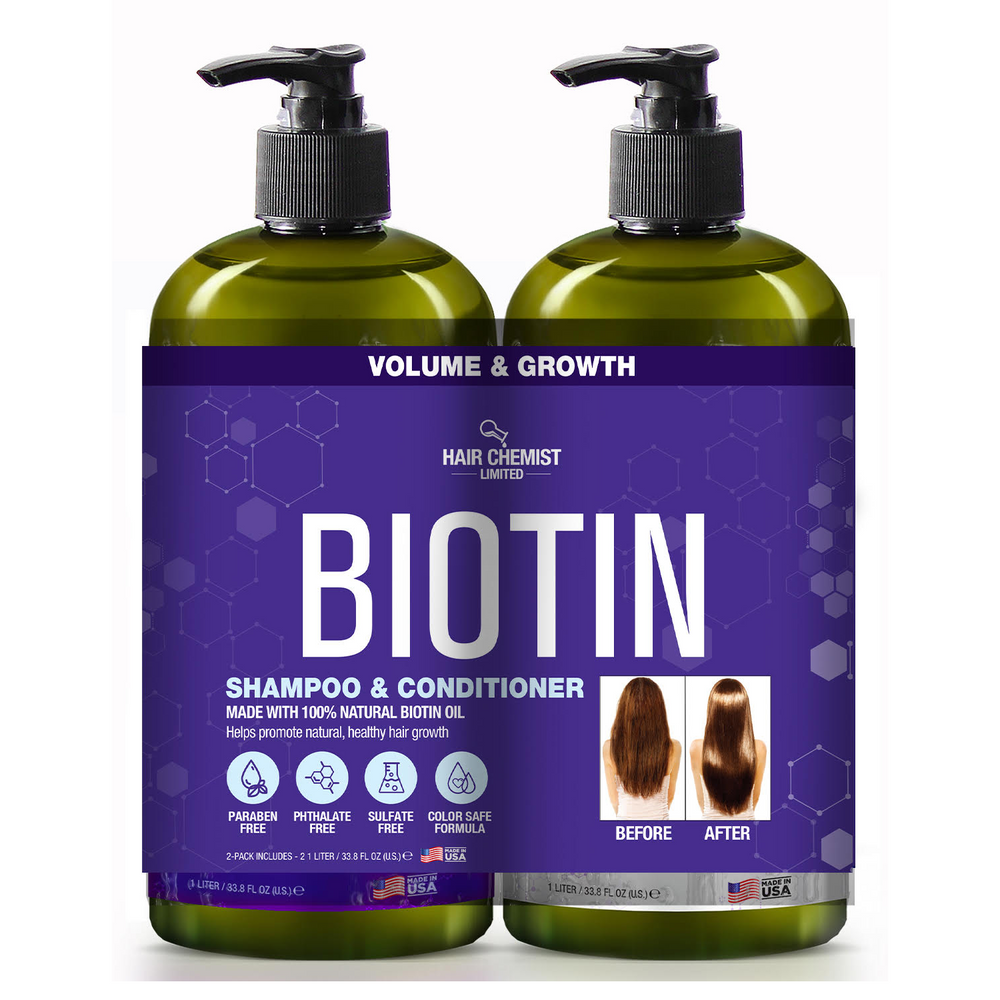 Hair Chemist Biotin Pro-Growth Shampoo & Conditioner Set - Includes 33.8oz Shampoo & 33.8oz Conditioner