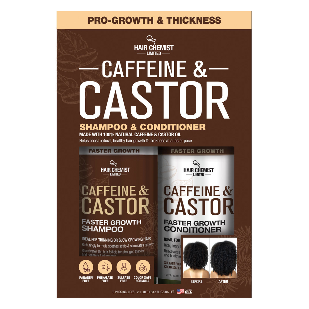 Hair Chemist Caffeine and Castor Faster Growth Shampoo & Conditioner 33.8 oz. 2-PC Boxed Gift Set