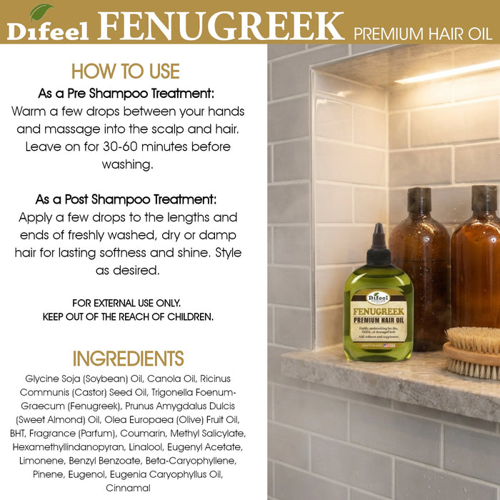 Difeel Fenugreek Premium Hair Oil 7.1 Ounce