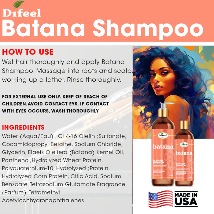 Difeel Batana Shampoo 33.8 Ounces - Sulfate Free Shampoo