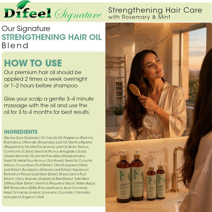 Difeel Signature Strengthening Hair Oil Blend with Rosemary & Mint 8 Ounce