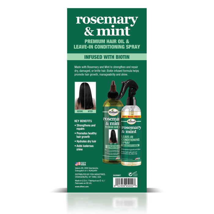 Difeel Rosemary & Mint Hair Oil 8oz & Leave in Conditioning Spray 8oz 2-PC Gift Set