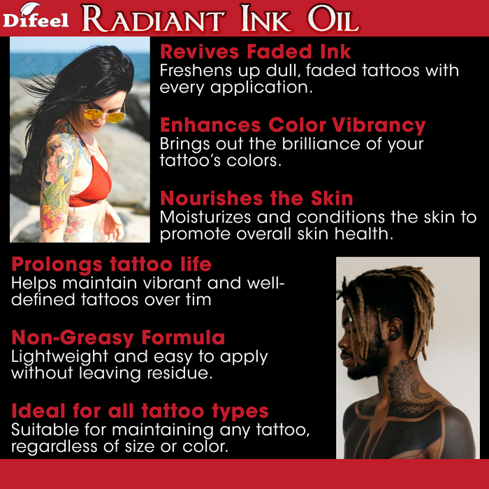 Difeel Radiant Ink Oil - Freshens and Adds Vibrancy to Faded Tattoos 7.1 oz.