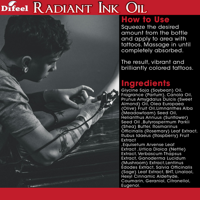 Difeel Radiant Ink Oil - Freshens and Adds Vibrancy to Faded Tattoos 7.1 oz.