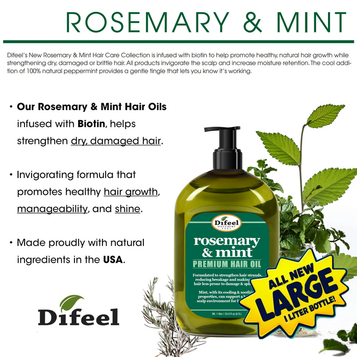 Difeel Rosemary and Mint Premium Hair Oil - Large 33.8 oz.