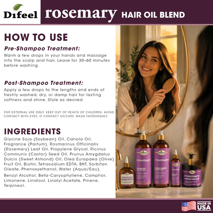 Difeel Rosemary Hair Oil Blend 8 Ounces