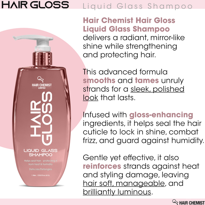 Hair Chemist Hair Gloss Liquid Glass 3-PC Shine & Protect Set - Includes 33.8oz Shampoo, 33.8oz Conditioner & 8oz Hair Oil Set (3-PC SET)