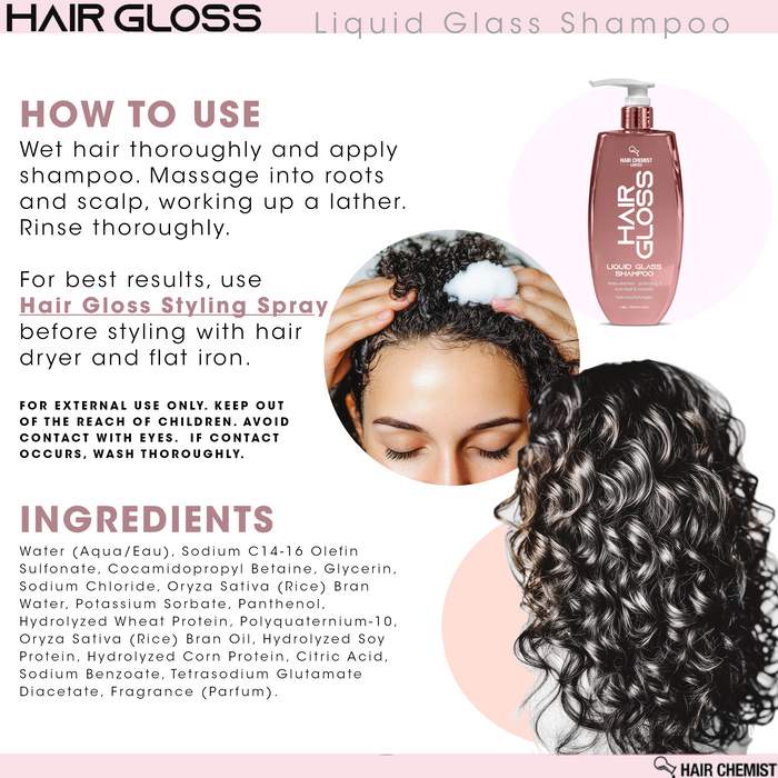 Hair Chemist Hair Gloss Liquid Glass 3-PC Volumize & Curl Set - Includes 33.8oz Shampoo, 33.8oz Conditioner & 8oz Hair Mousse Set (3-PC SET)