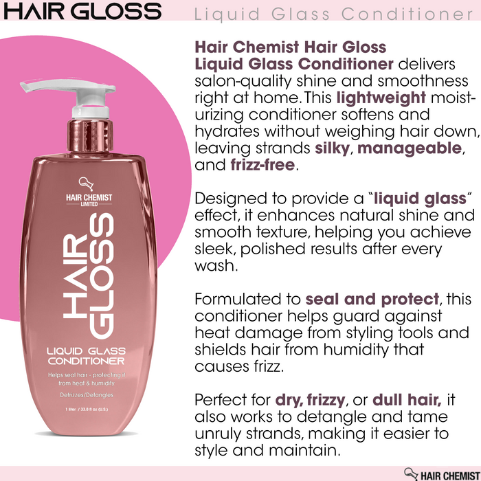 Hair Chemist Hair Gloss Liquid Glass 3-PC Style & Shine Set - Includes 33.8oz Shampoo, 33.8oz Conditioner & 8oz Styling Spray Set (3-PC SET)