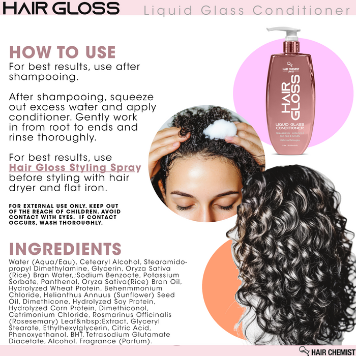 Hair Chemist Hair Gloss Liquid Glass 3-PC Style & Shine Set - Includes 33.8oz Shampoo, 33.8oz Conditioner & 8oz Styling Spray Set (3-PC SET)