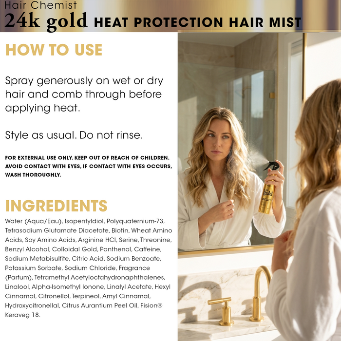 Hair Chemist 24K Gold Gloss Shampoo 33.8oz, Conditioner 33.8oz & Heat Protection Hair Mist 8oz – 3-Piece Shine & Protection System