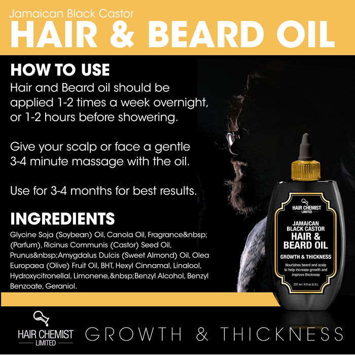 Hair Chemist Growth & Thickness Jamaican Black Castor Hair & Beard Oil 8 oz.