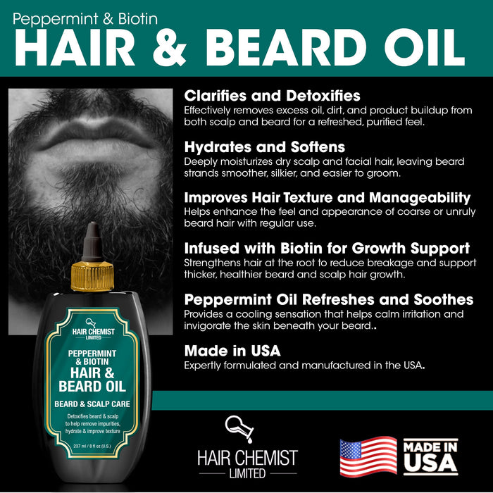 Hair Chemist Beard & Scalp Care Peppermint & Biotin Hair & Beard Oil 8 oz.