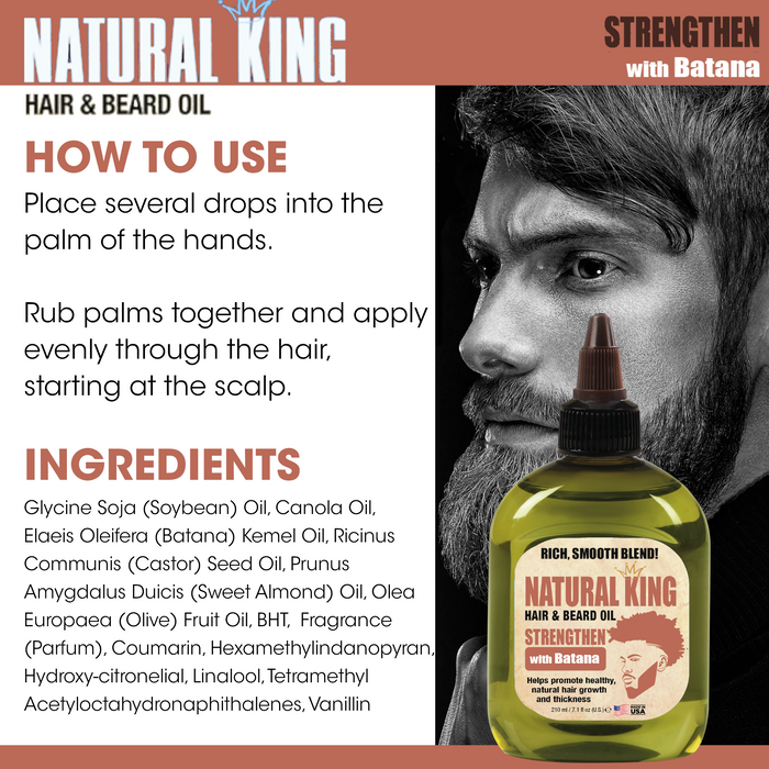 Natural King Strengthen Hair & Beard Oil with Batana Oil 7.1 oz.