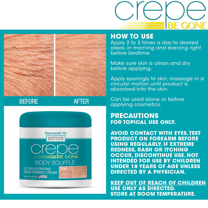 Crepe Be Gone Classic Body Souffle 12 oz. AND Firming Neck Cream 12 ounce (LARGE 2-PC SET)