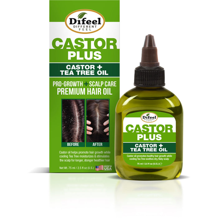 Difeel Premium Castor Plus Tea Tree - Pro-Growth + Scalp Care Hair Oil Blend- Travel Size 2.5 oz.