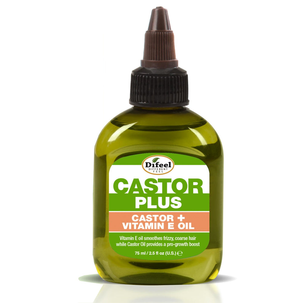 Difeel Premium Castor Plus Vitamin E - Pro-Growth + Anti-Frizz Hair Oil Blend - Travel Size 2.5 oz.