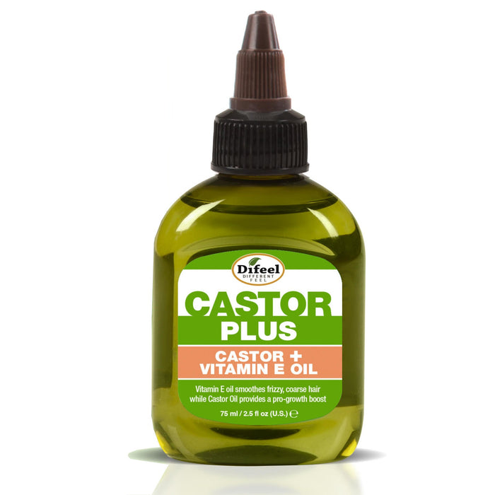 Difeel Premium Castor Plus Vitamin E - Pro-Growth + Anti-Frizz Hair Oil Blend - Travel Size 2.5 oz.