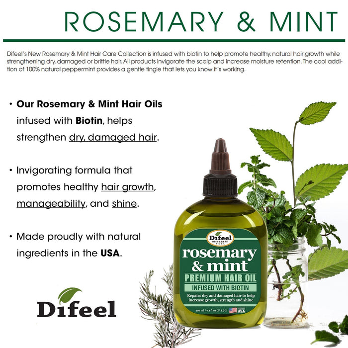 Difeel Rosemary and Mint Infused with Biotin Premium Hair Oil with Biotin 7.1 oz.