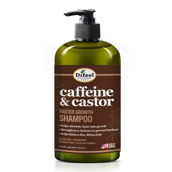 Difeel Caffeine & Castor Shampoo for Faster Hair Growth 12 oz.