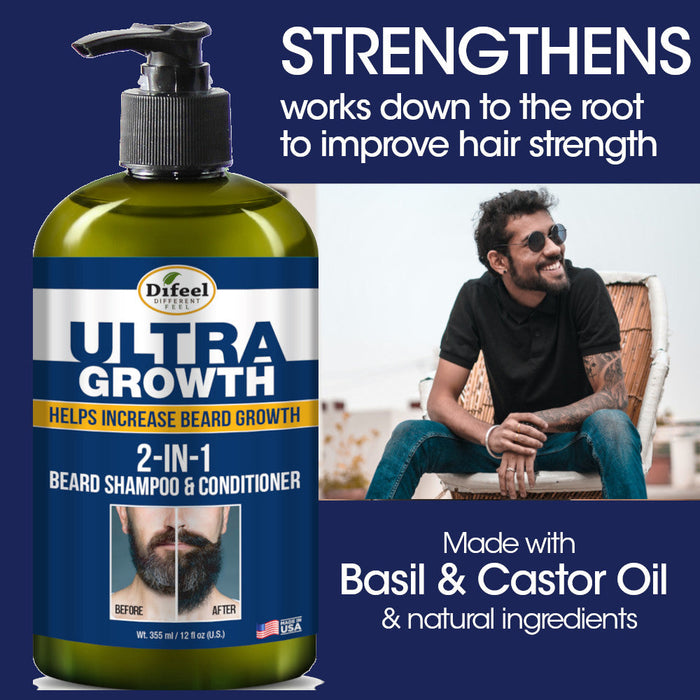 Difeel Ultra Growth 2-in-1 Beard Shampoo & Conditioner 12 oz.